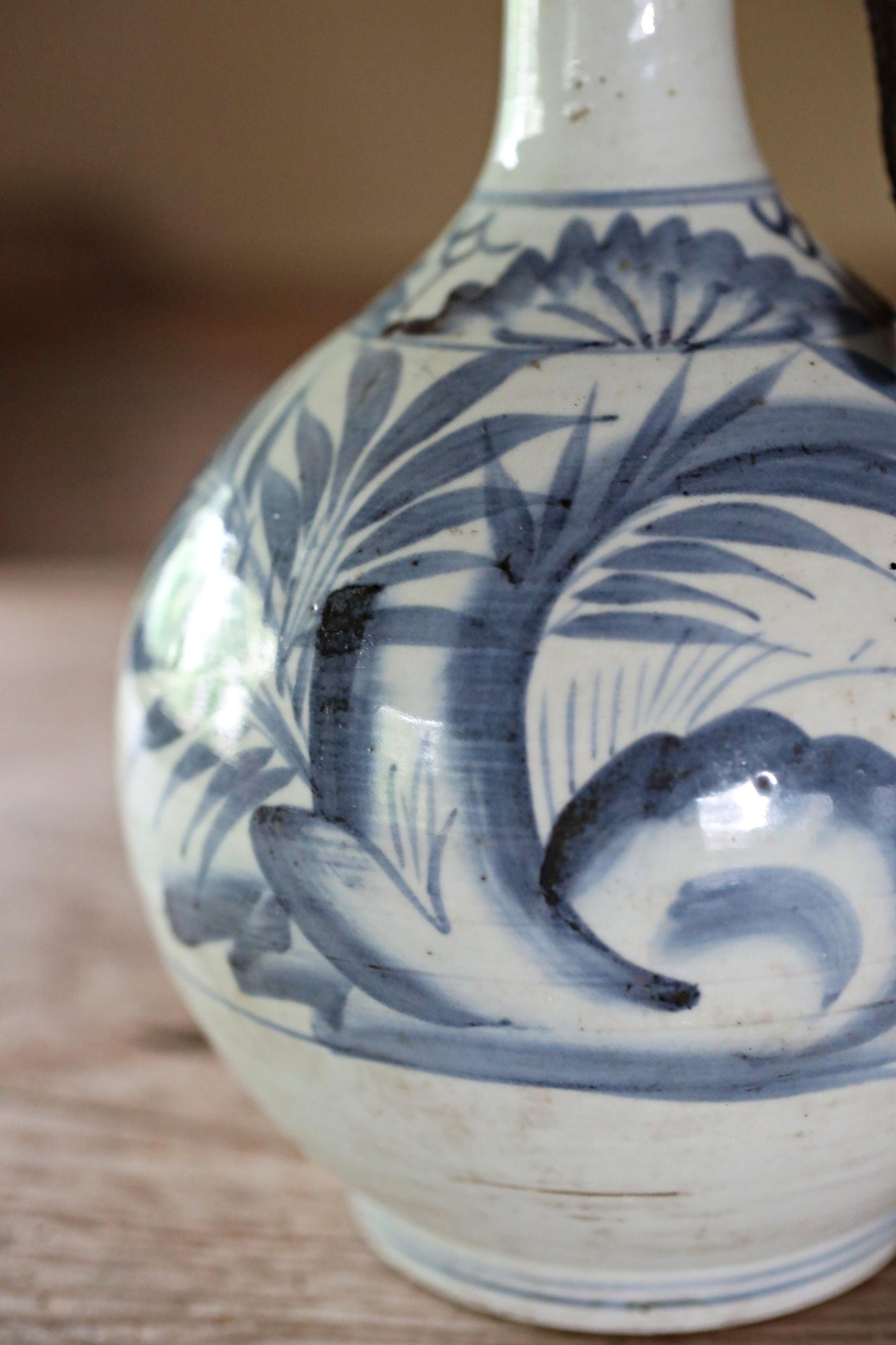 Japanese antique porcelain Sake bottle vase indigo blue&white hand painting flower SOMETSUKE KOIMARI 1800s EDO craft H9.8×5.9in/H25×15cm