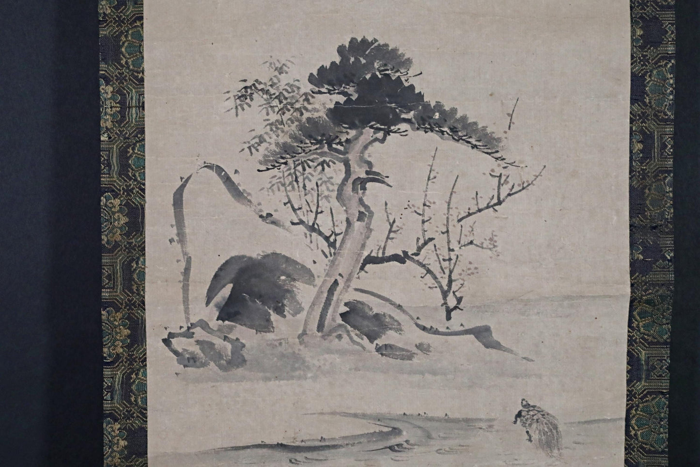 FINE! Japanese antique 1800s Edo Cranes Turtles art ink brush painting hanging scroll 土佐 Tosa school KAKEJIKU with BOX H57.5in/146cm