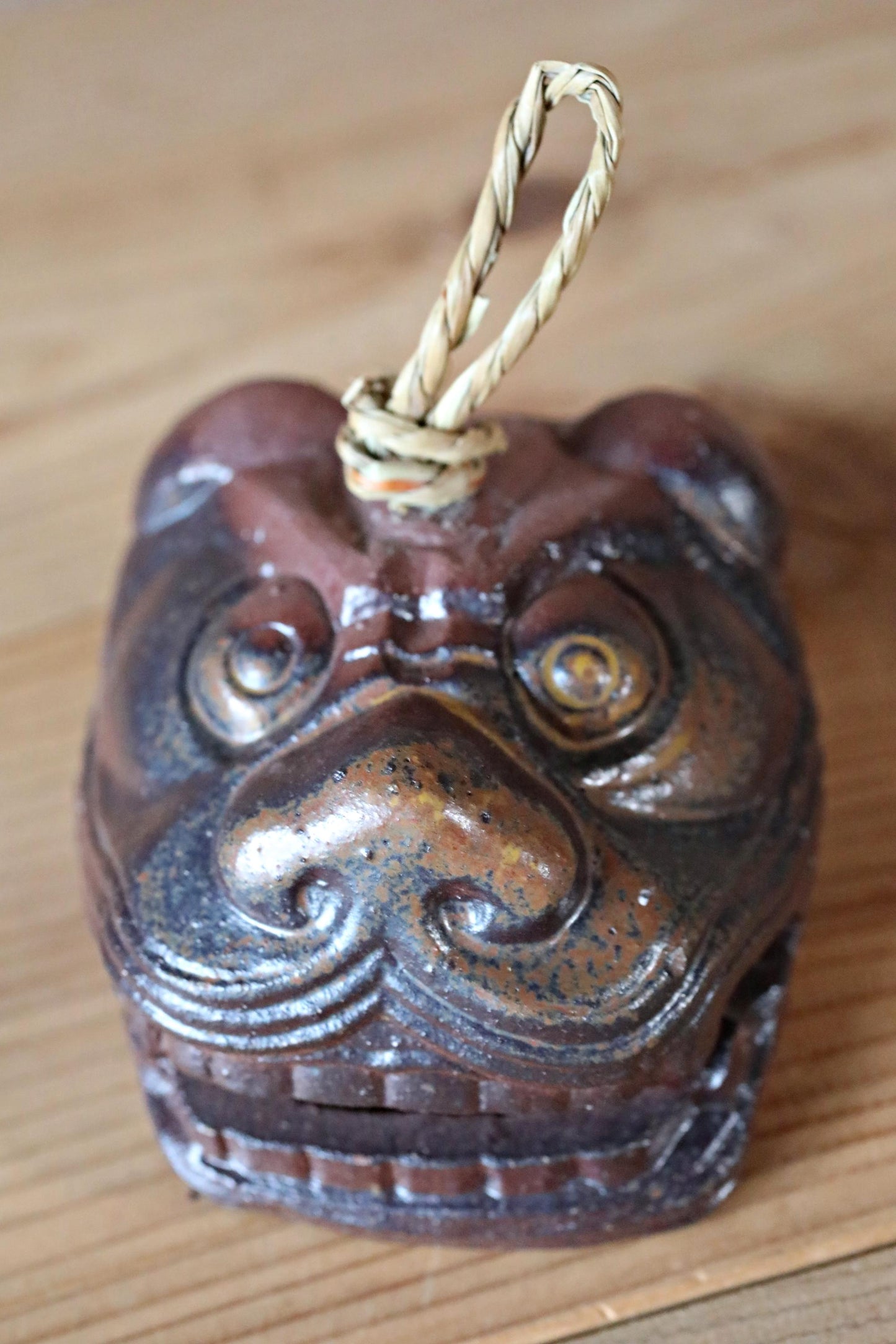Japanese pottery bell "SHISHI" lion doll ornament Paper weight, Christmas Ornaments Japanese vintage small bell H2.2in/H5.5cm