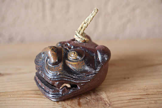 Japanese pottery bell "SHISHI" lion doll ornament Paper weight, Christmas Ornaments Japanese vintage small bell H2.2in/H5.5cm