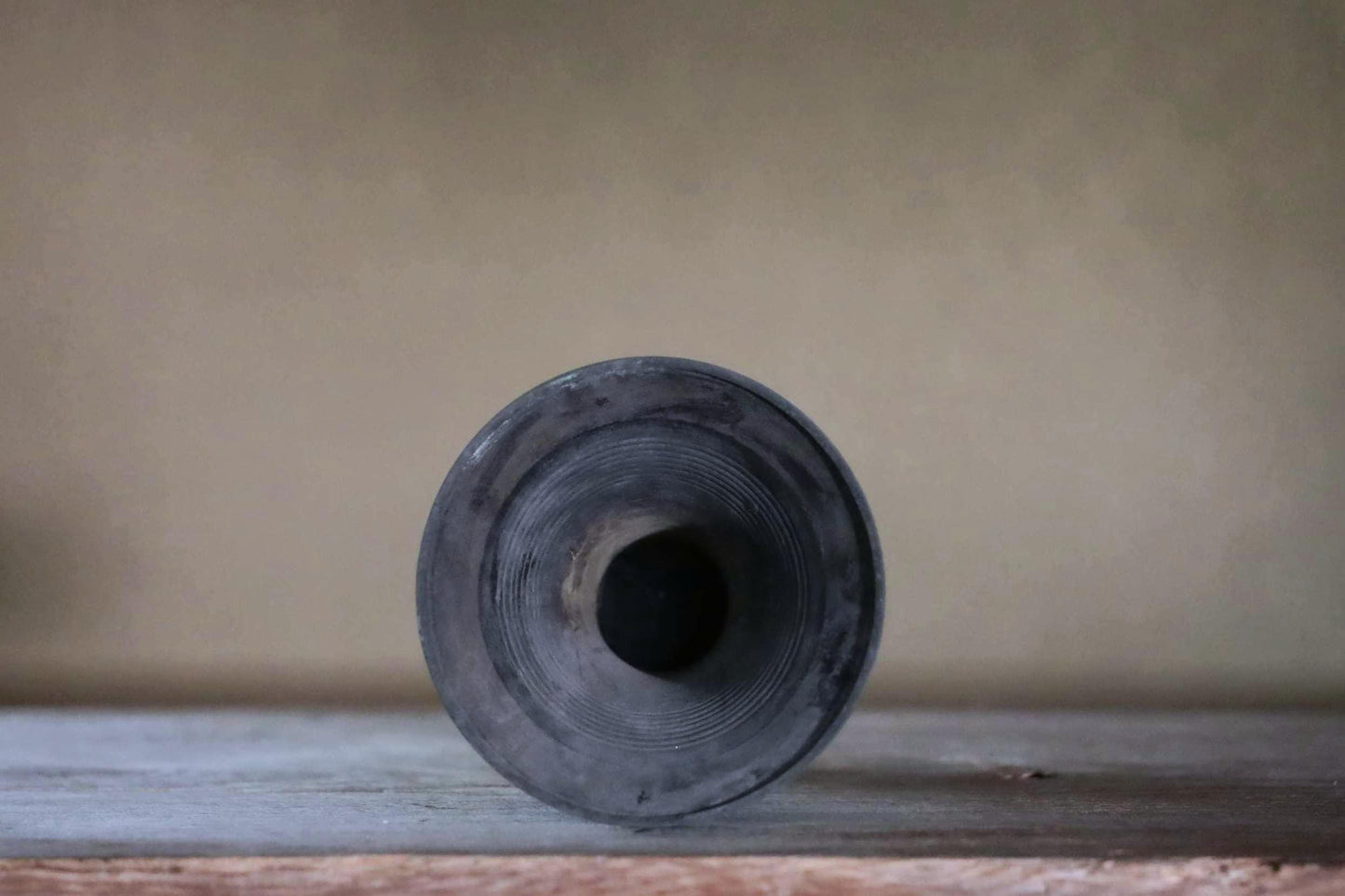 RARE! Japanese antique bronze vase with square spiral ears from a buddhist temple, ikebana utensil 1800s H10.6×6.1in/H27×15.5cm