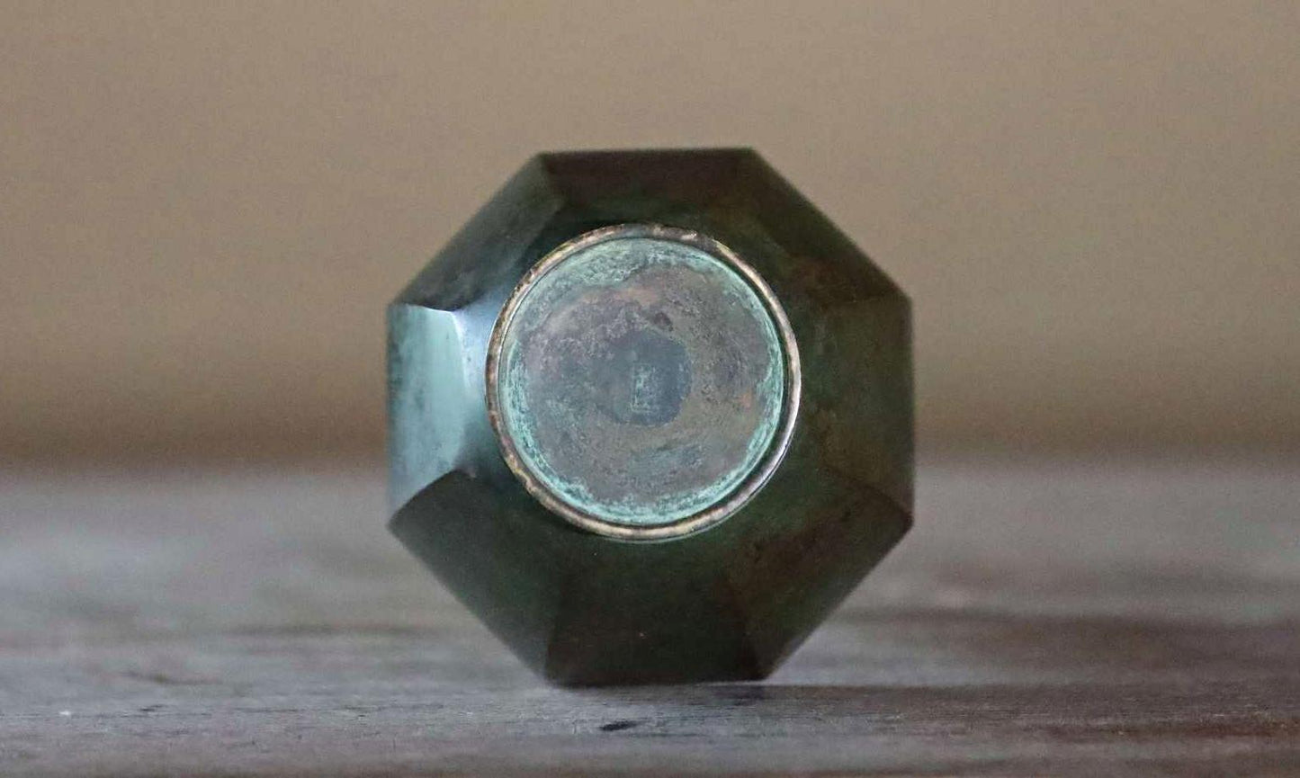 Japanese vintage bronze vase dark greenish bronze with signed for Tea ceremony, name 鶴首TSURUKUBI shape of the neck of a crane H9.6in/H24.5cm