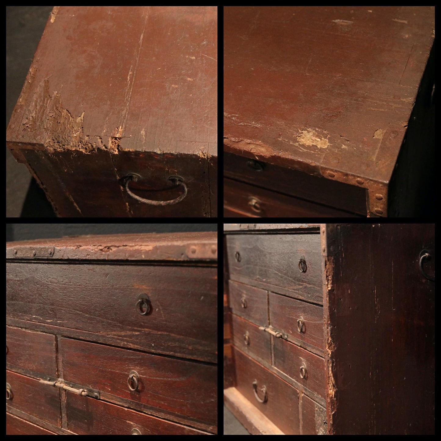 Japanese antique furniture wooden box Chest of Drawers "TANSU" cabinet 7 drawers Kanji signature 1800s Edo H17.9×W25×D14.8in