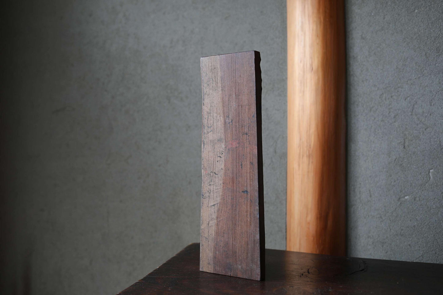 Japanese antique 1900s hand carved wood block for talisman of Shinto shrine for ”sericulture" and "ward off evil" H13.4x3.3in/H34x8.4cm