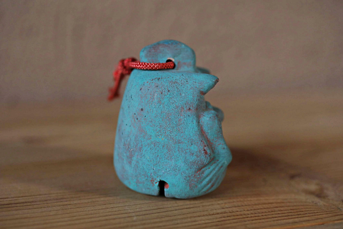 Japanese small pottery bell blue ONI demon doll talisman ornament Paper weight, Christmas Ornament Japanese vintage small bell H3.1in/2.4cm