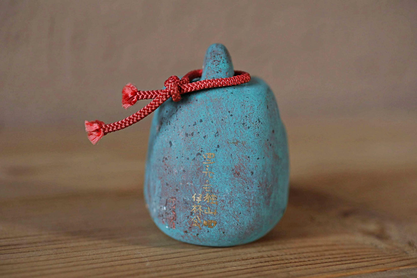 Japanese small pottery bell blue ONI demon doll talisman ornament Paper weight, Christmas Ornament Japanese vintage small bell H3.1in/2.4cm