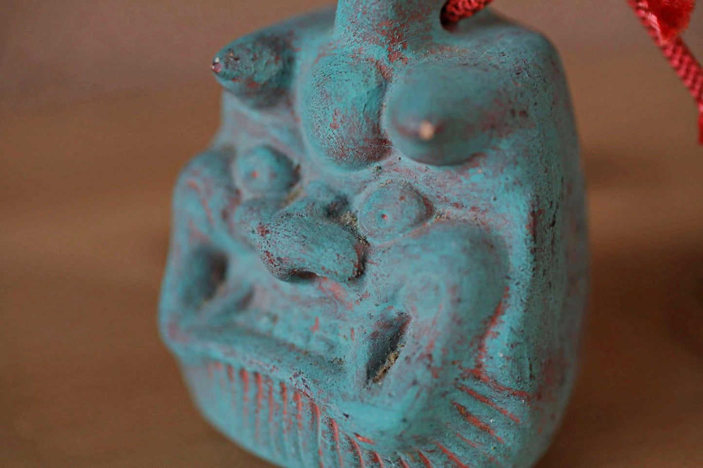 Japanese small pottery bell blue ONI demon doll talisman ornament Paper weight, Christmas Ornament Japanese vintage small bell H3.1in/2.4cm