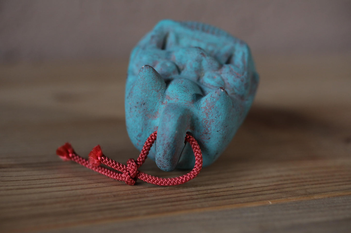 Japanese small pottery bell blue ONI demon doll talisman ornament Paper weight, Christmas Ornament Japanese vintage small bell H3.1in/2.4cm