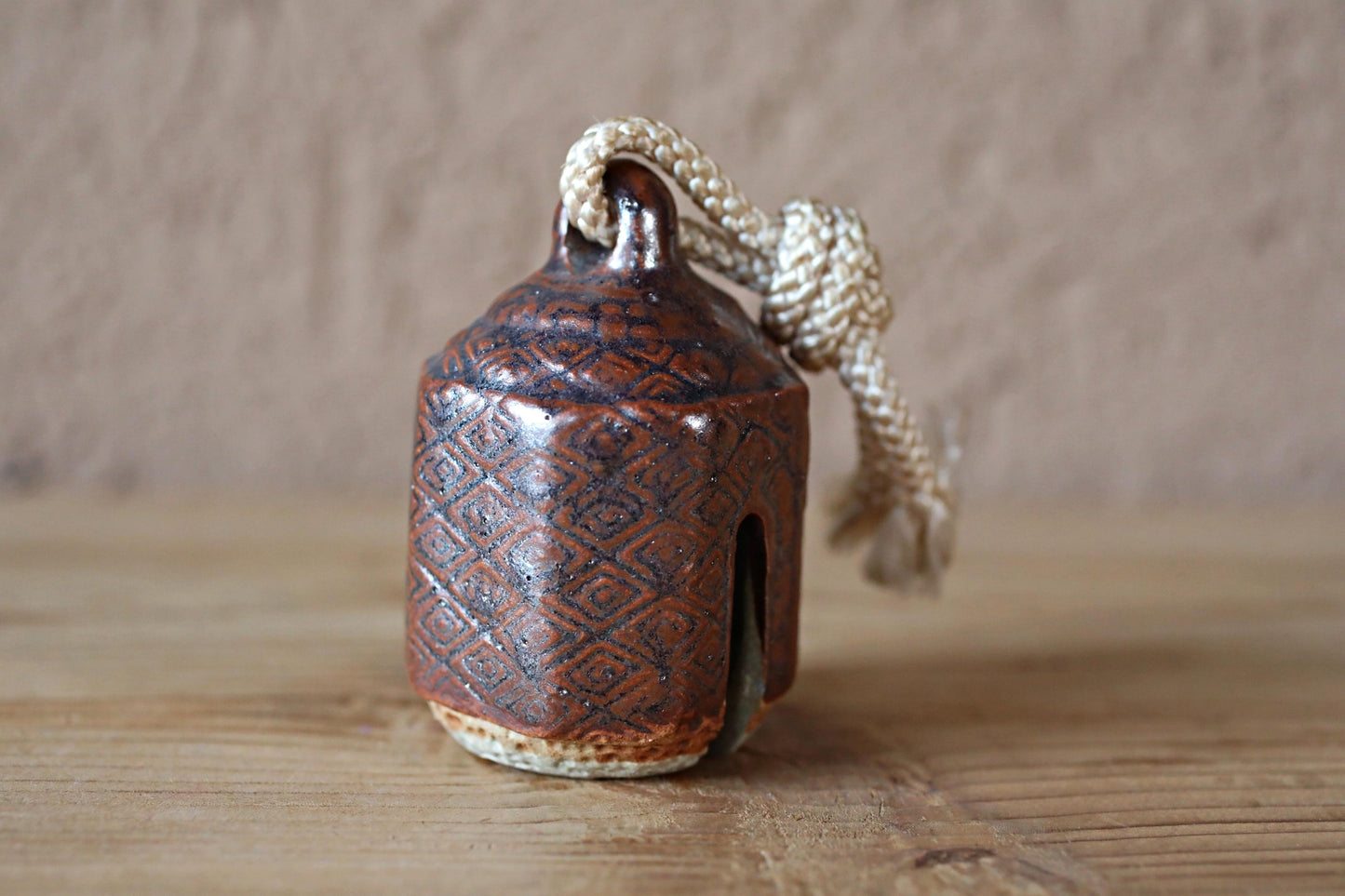 Japanese vintage pottery small bell with pattern Edo Period Reproductions, Paper weight H3in×2in/H7.5×5cm