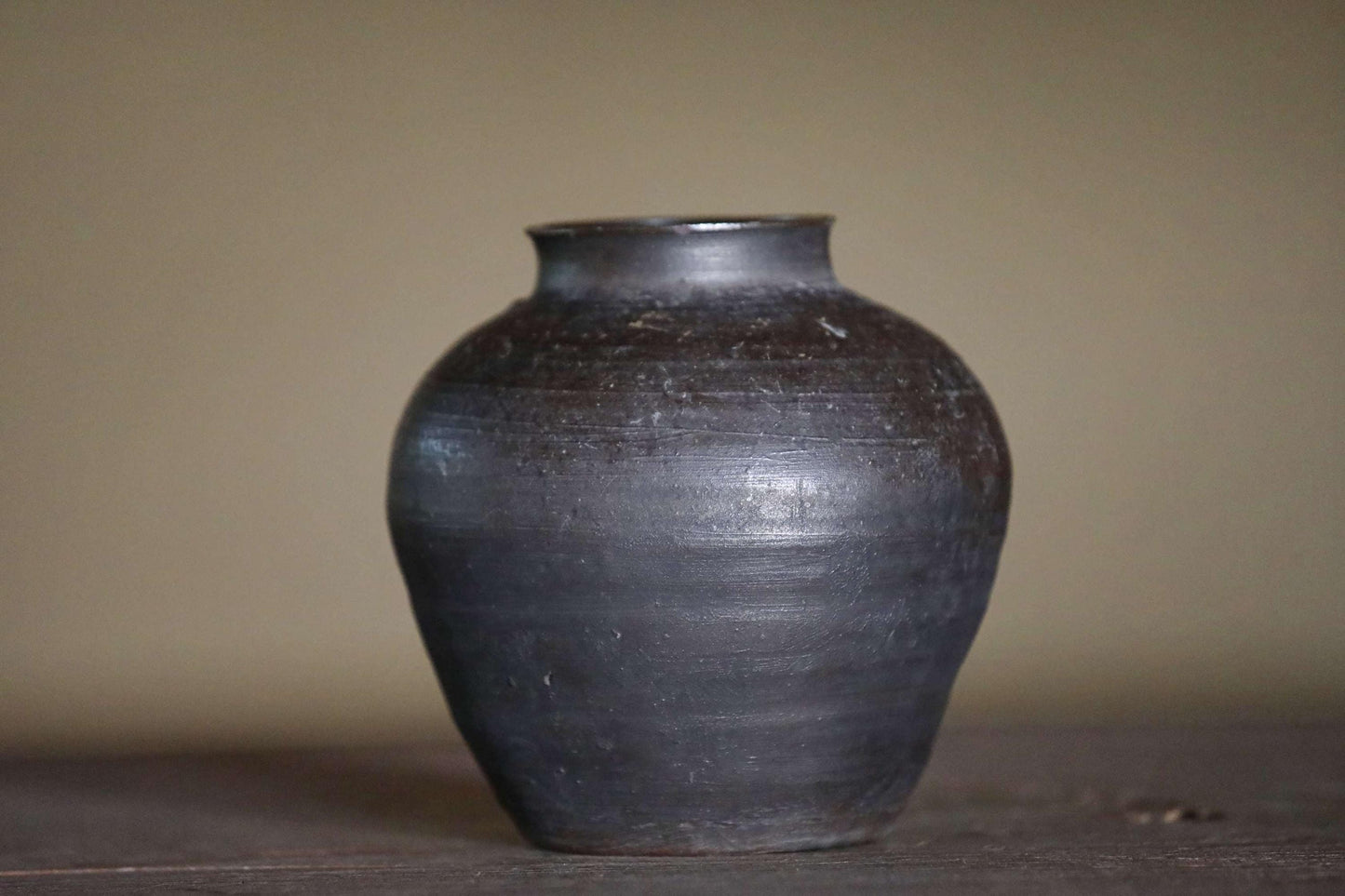 FINE! 1800s Japanese antique BIZEN vase old hand made ceramic jar flower vase with doll for tea ceremony Ikebana H5.3×5.3in/H13.5×13.5cm