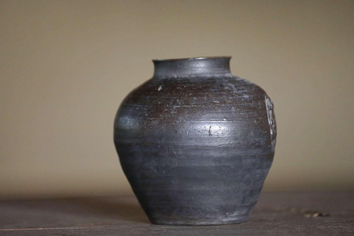 FINE! 1800s Japanese antique BIZEN vase old hand made ceramic jar flower vase with doll for tea ceremony Ikebana H5.3×5.3in/H13.5×13.5cm