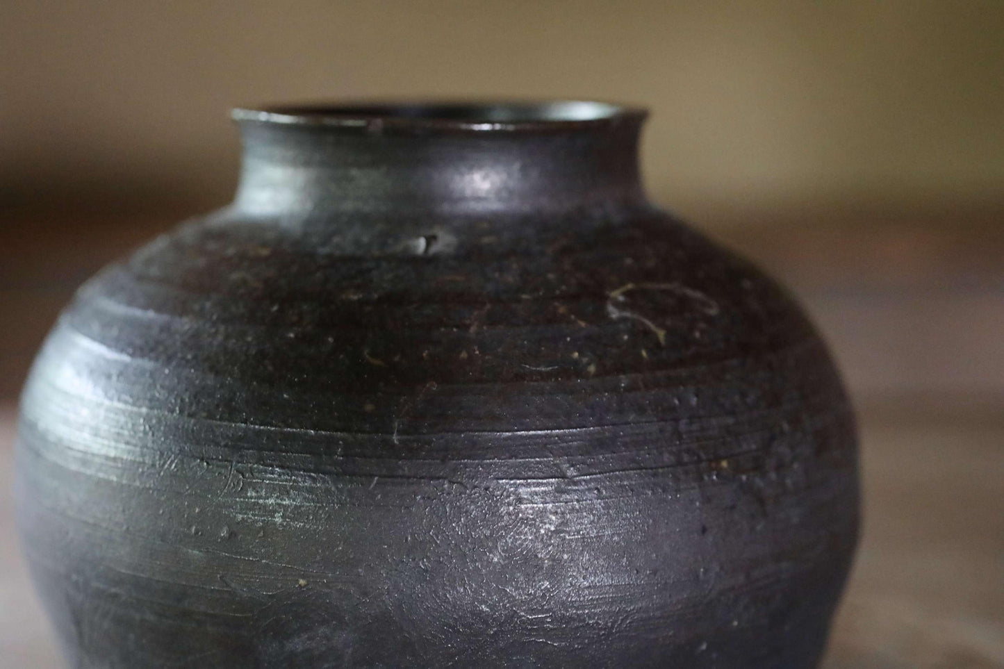 FINE! 1800s Japanese antique BIZEN vase old hand made ceramic jar flower vase with doll for tea ceremony Ikebana H5.3×5.3in/H13.5×13.5cm