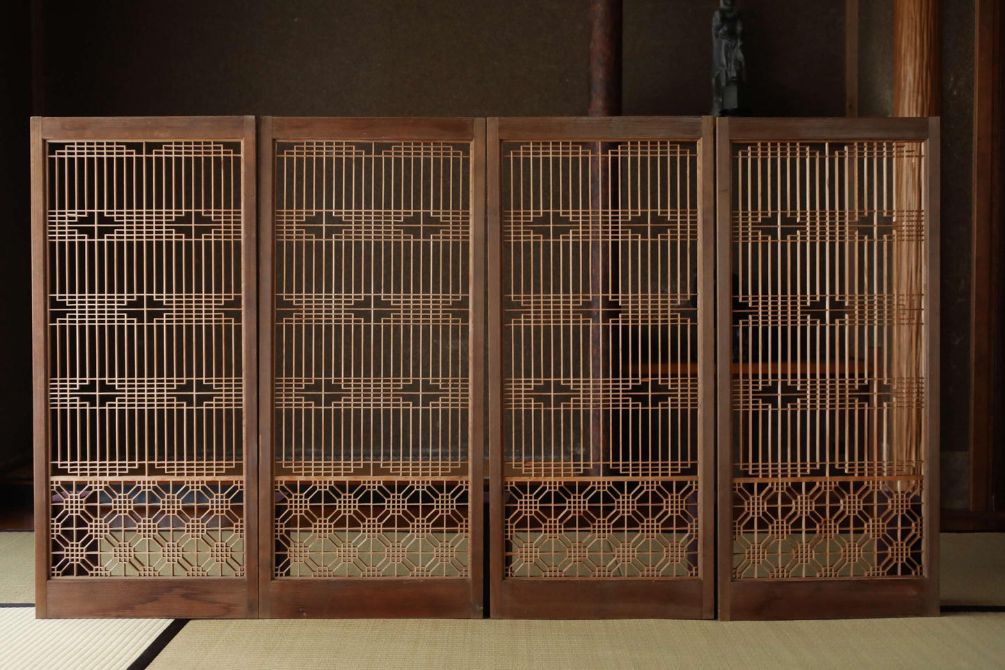 Japanese Furniture antique interior architectural screen,"kumiko, wooden framework" for a sliding screen, shoji, H38.6×17.3in/H98×44cm