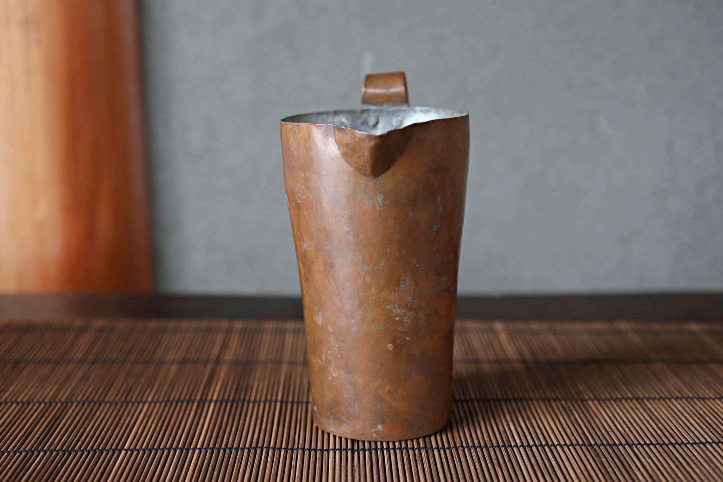 Japanese antique sake pot keeping warm made of copper atsukan pot with Kanji signed shop name 1930s H6.7×W5.3in/H17×W13.5cm