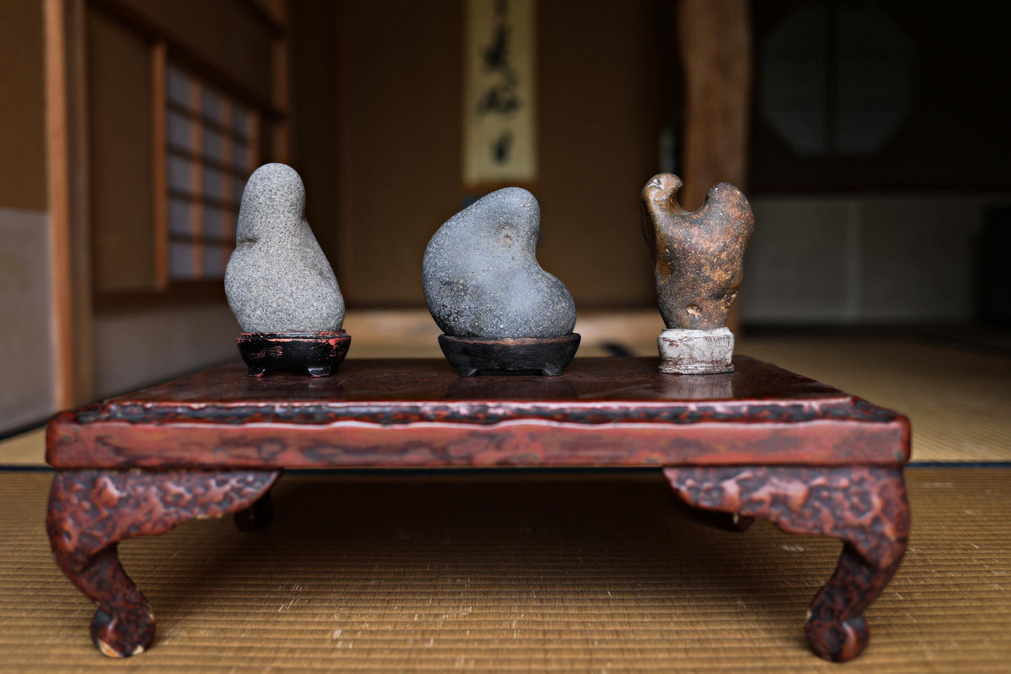 FINE! Japanese antique very thick lacquer pedestal Reddish brown color BONSAI stand, low tea table 17.9×13.2in/45.5×33.5cm