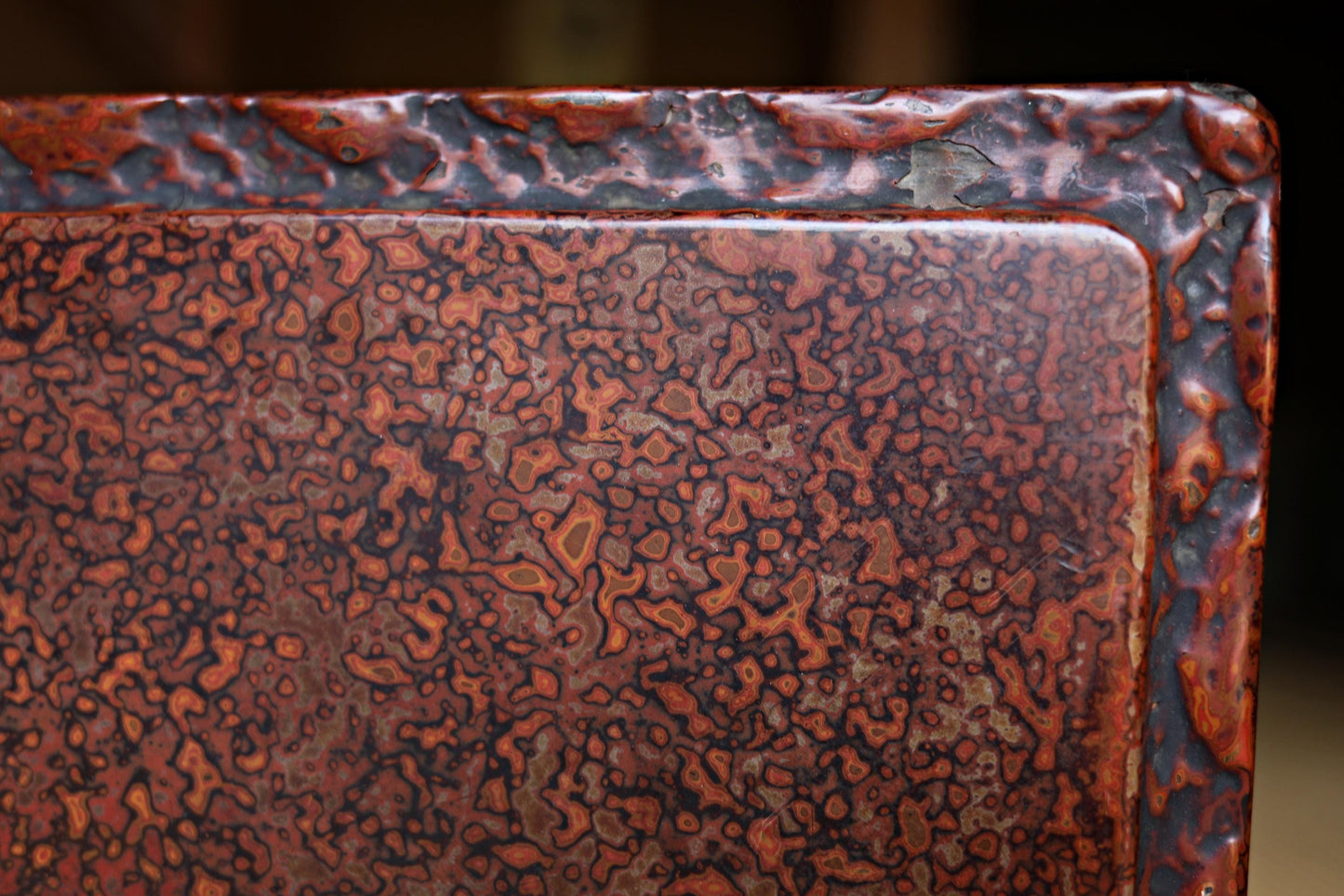 FINE! Japanese antique very thick lacquer pedestal Reddish brown color BONSAI stand, low tea table 17.9×13.2in/45.5×33.5cm
