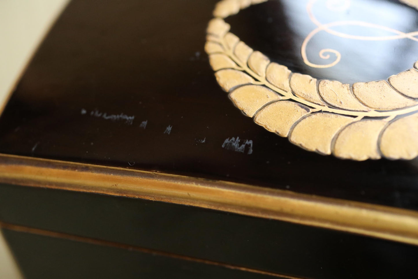Japanese antique furniture buddhist Black lacquer Small Chest of drawers TANSU, gold MAKIE jewelry box urushi 1890s H6.5×W8.1in/H16.5×20.5cm