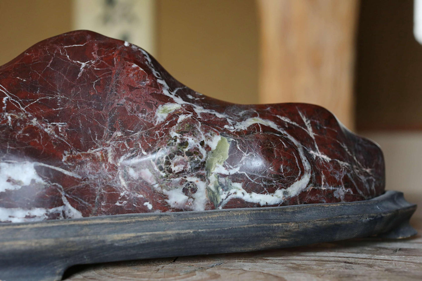 BIG! Japanese old "SUISEKI", scholars stone, indoor viewing stone, mountain shaped, with a hand carved pedestal,H7.9×W25in