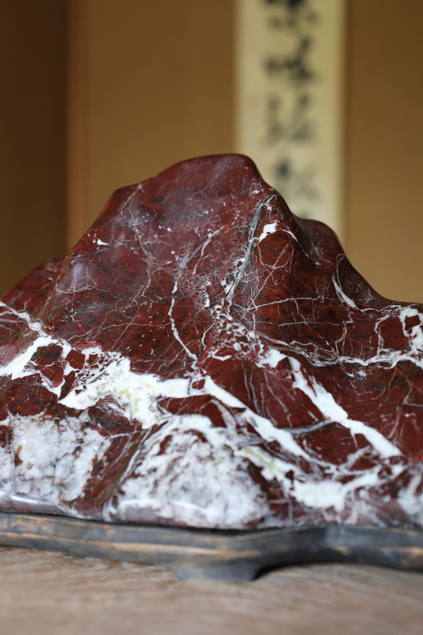 BIG! Japanese old "SUISEKI", scholars stone, indoor viewing stone, mountain shaped, with a hand carved pedestal,H7.9×W25in