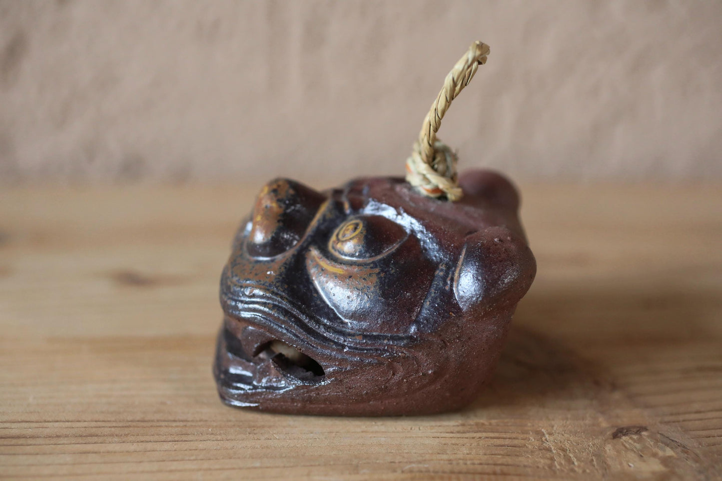 Japanese pottery bell "SHISHI" lion doll ornament Paper weight, Christmas Ornaments Japanese vintage small bell H2.2in/H5.5cm
