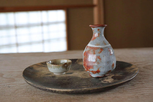 Japanese vintage SHINO Tokkuri Sake bottle or flower vase ,Beautiful glaze color with Kanji sign with box For GIFT H4.3×2.8in/H19.8×7cm