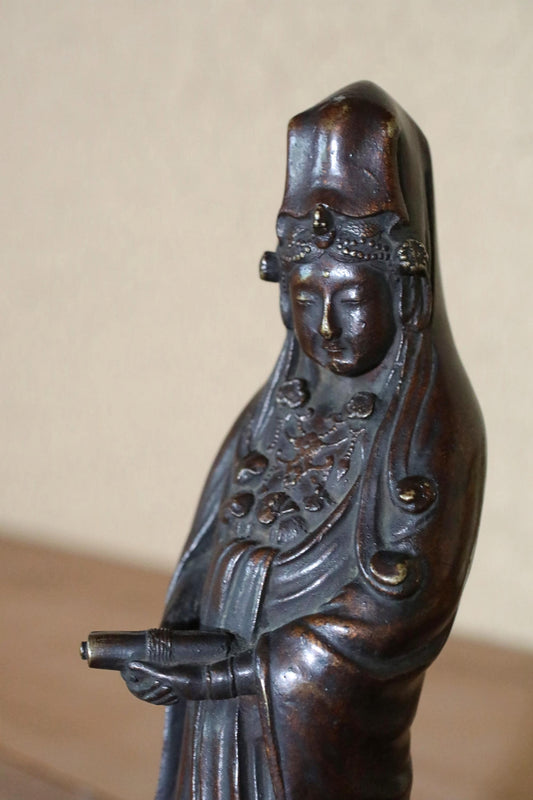 FINE! Japanese vintage bronze metal buddha Kannon statue buddhist temple statue made of old Bronze H12.6in/H32cm