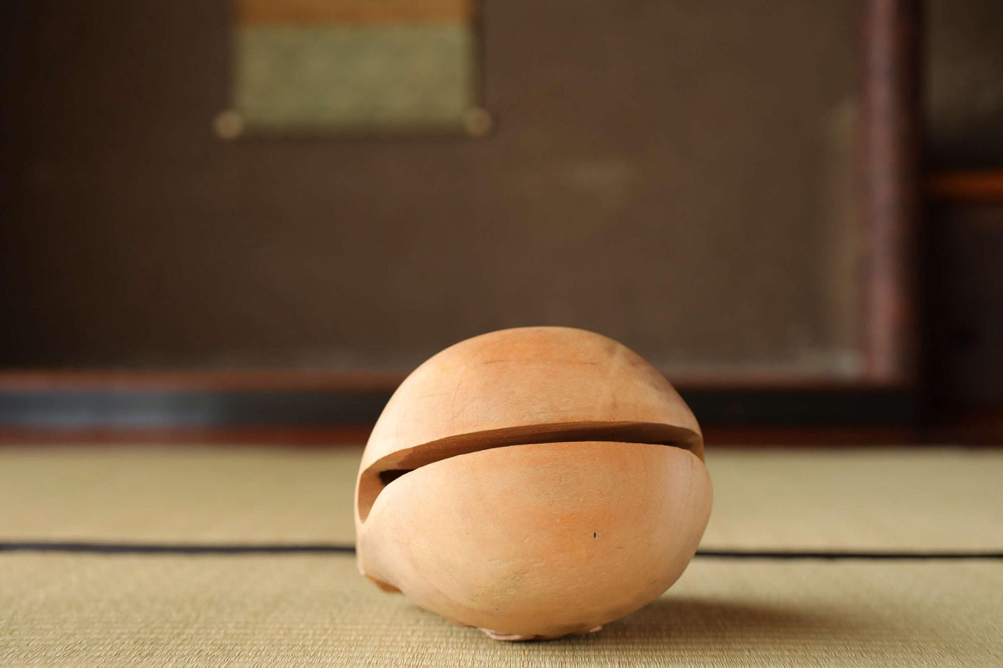 Wooden Fish drum gong"mokugyo" Buddhist instrument for sutra and meditation with stick, Japanese Antique Chanting Musical Drum H7.1in/H18cm