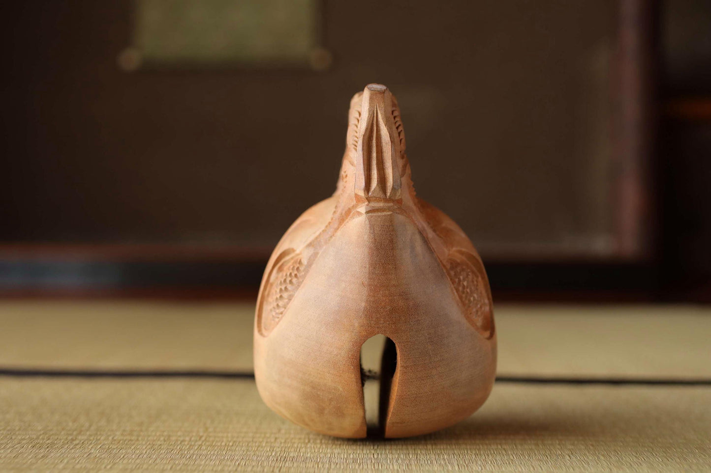 Wooden Fish drum gong"mokugyo" Buddhist instrument for sutra and meditation with stick, Japanese Antique Chanting Musical Drum H7.1in/H18cm