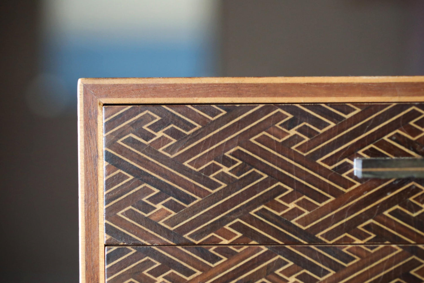 Japanese furniture Small Chest of drawers "tansu" Yosegi marquetry wood mosaic work design hand craft H7.1×W8.3×6.2in/H18×21.2×15.7cm