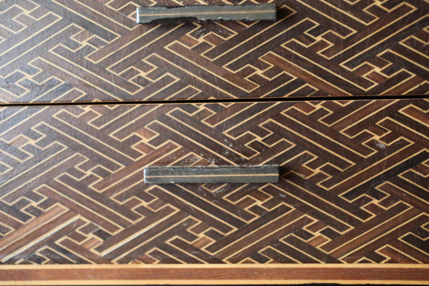 Japanese furniture Small Chest of drawers "tansu" Yosegi marquetry wood mosaic work design hand craft H7.1×W8.3×6.2in/H18×21.2×15.7cm