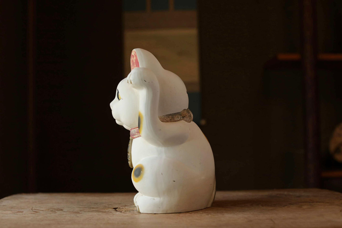 LARGE! Japanese vintage large Cat doll MANEKINAKO white cat old ceramic money box, Welcome cat, Fortune cat, Lucky cat 1960s H13.6in/H34.5cm