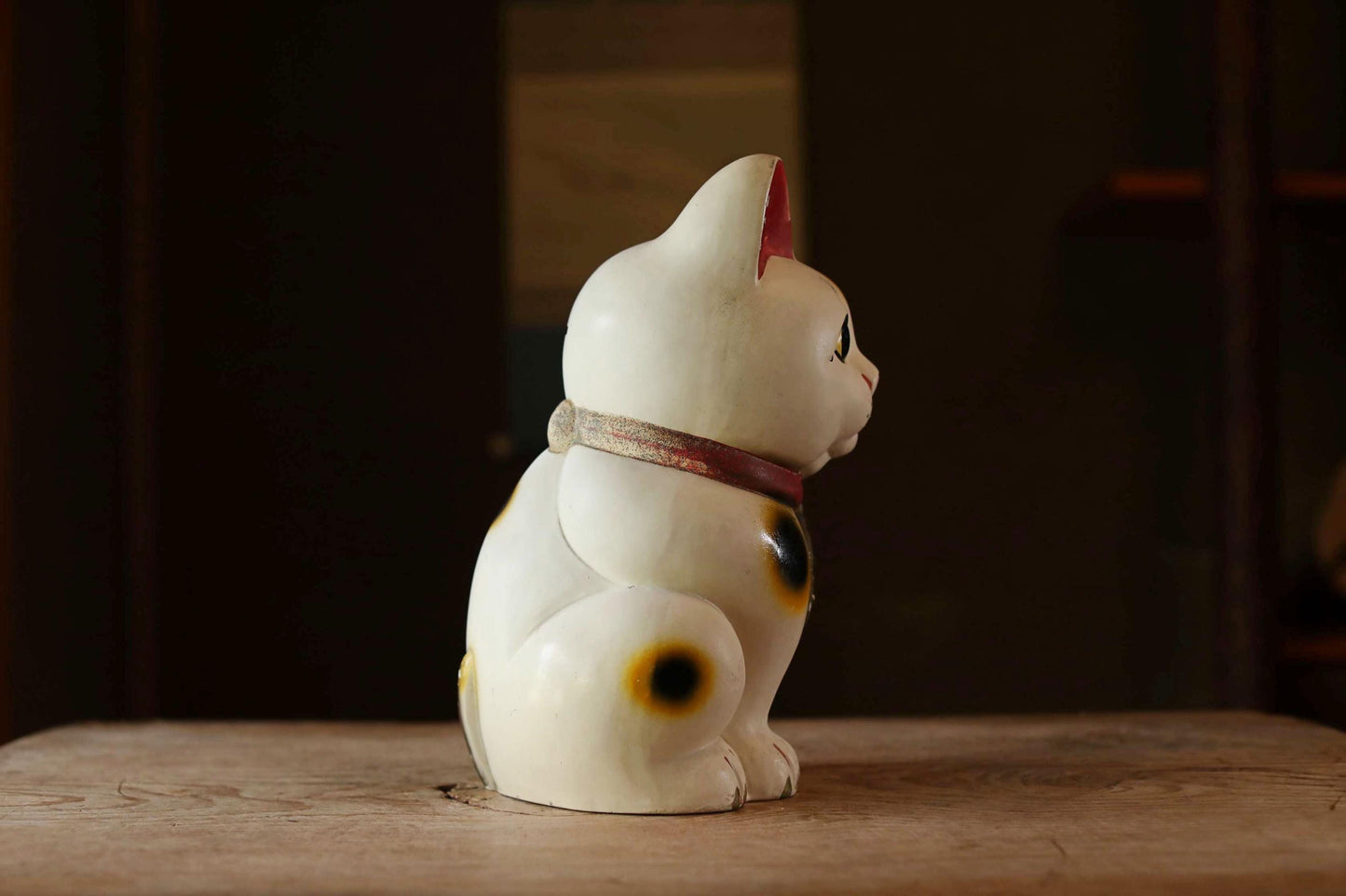 LARGE! Japanese vintage large Cat doll MANEKINAKO white cat old ceramic money box, Welcome cat, Fortune cat, Lucky cat 1960s H13.6in/H34.5cm