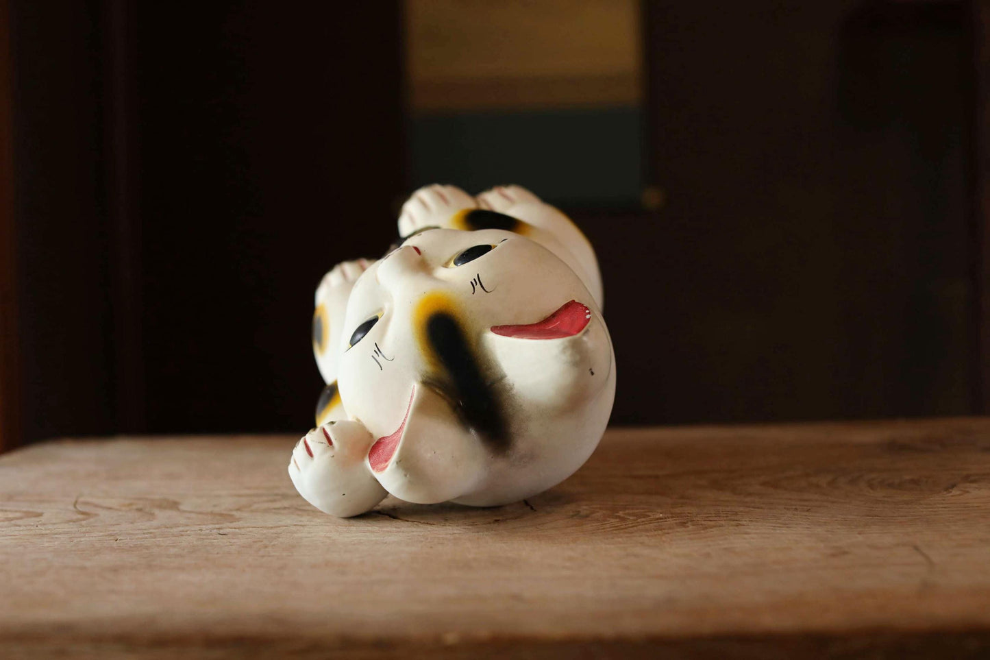 LARGE! Japanese vintage large Cat doll MANEKINAKO white cat old ceramic money box, Welcome cat, Fortune cat, Lucky cat 1960s H13.6in/H34.5cm