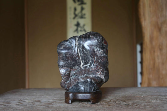 Japanese old "SUISEKI" scholars stone AMINISM, indoor viewing stone with a hand carved pedestal Power stone H7.9xW5.5xD3.5in/20x14x9cm