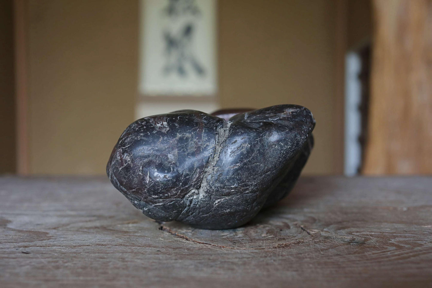 Japanese old "SUISEKI" scholars stone AMINISM, indoor viewing stone with a hand carved pedestal Power stone H7.9xW5.5xD3.5in/20x14x9cm