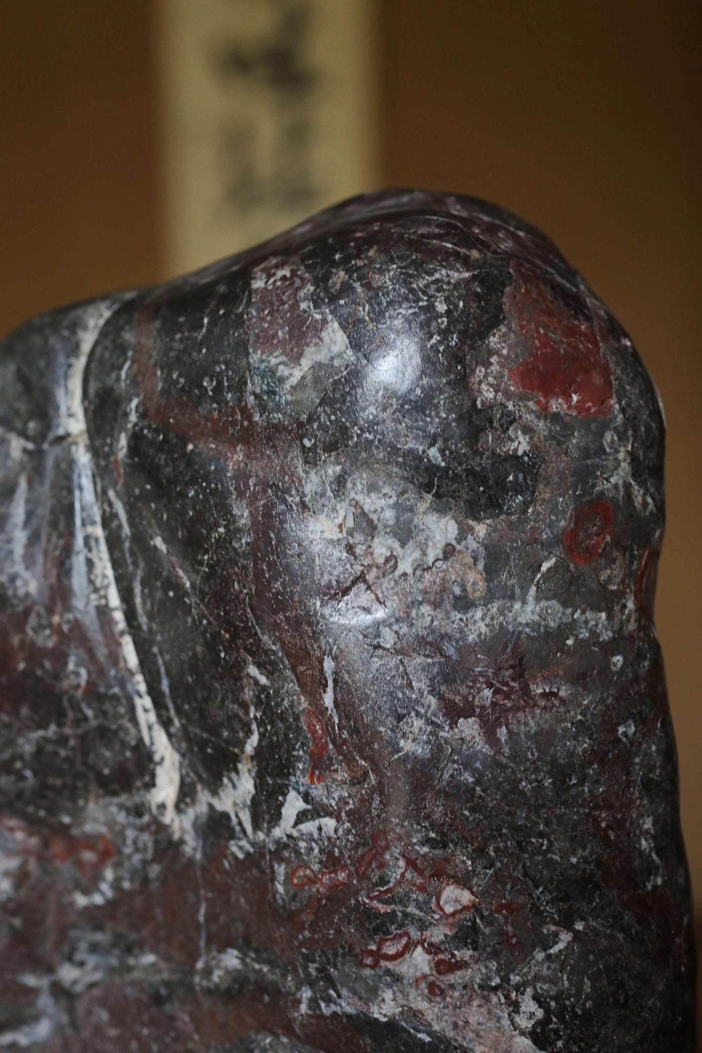Japanese old "SUISEKI" scholars stone AMINISM, indoor viewing stone with a hand carved pedestal Power stone H7.9xW5.5xD3.5in/20x14x9cm