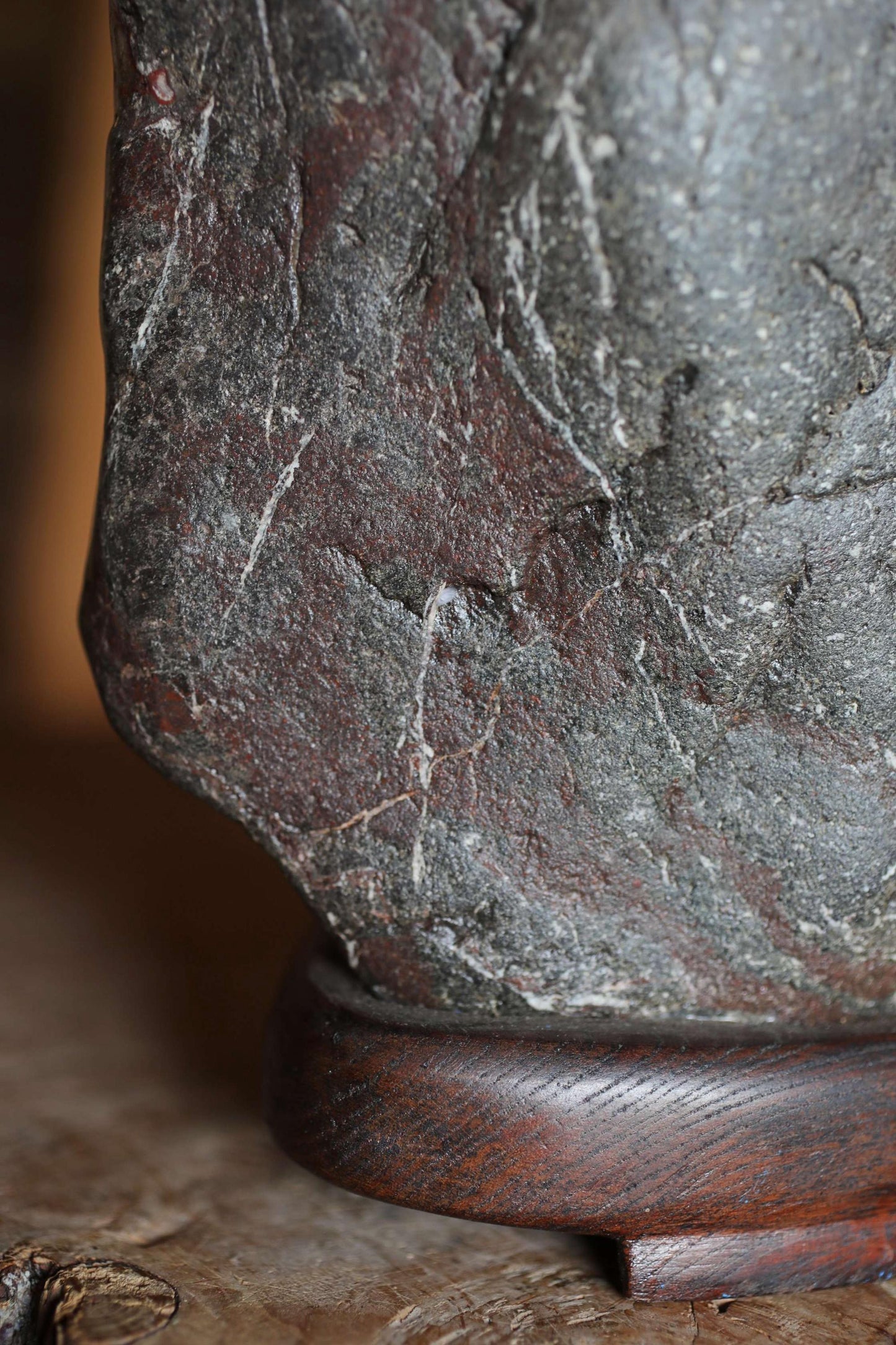 Japanese old "SUISEKI" scholars stone AMINISM, indoor viewing stone with a hand carved pedestal Power stone H7.9xW5.5xD3.5in/20x14x9cm