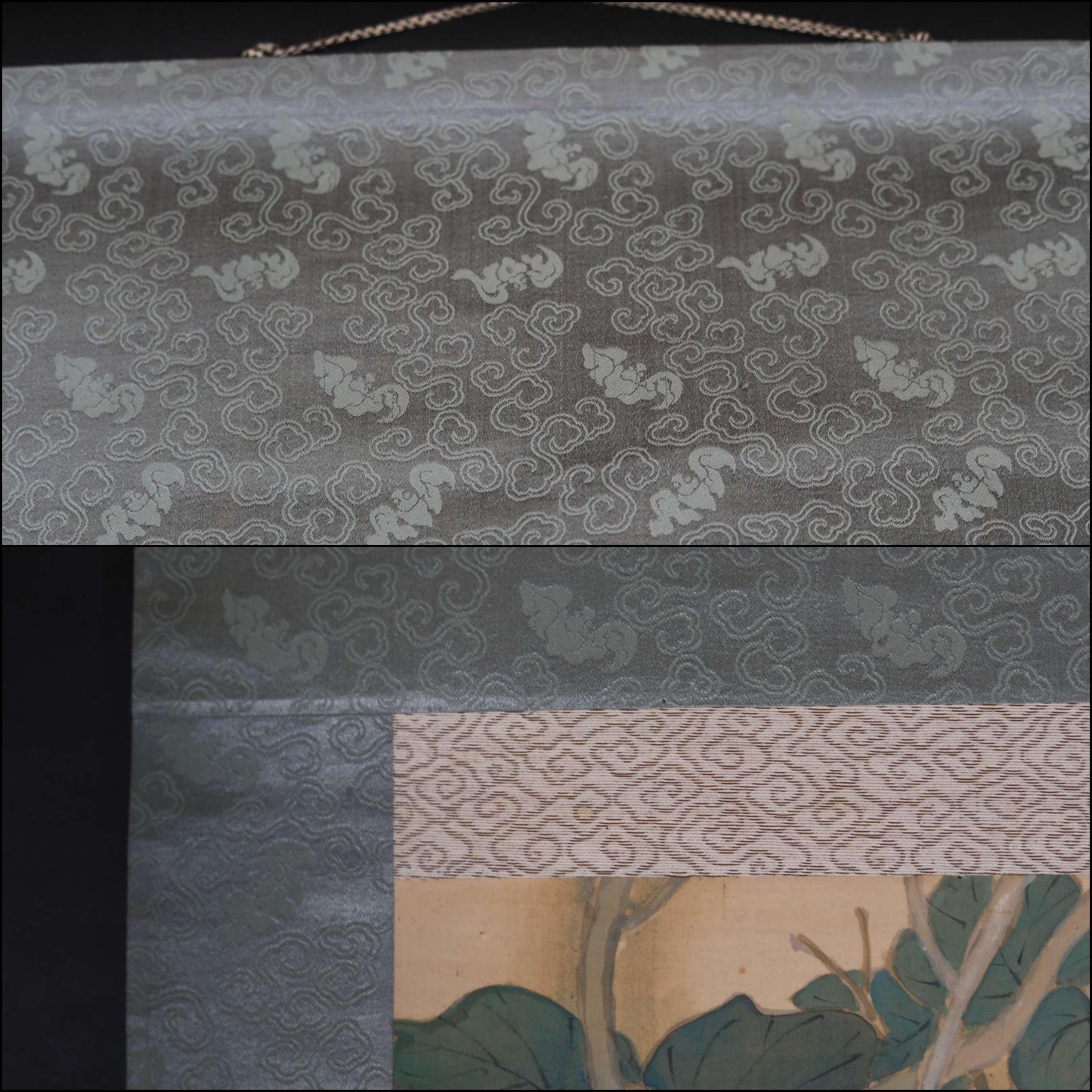 FINE! Japanese hanging scroll water color painting of beautiful phoenix on Paulownia flower with signature 池田 in 1920s Kakejiku H79in/201cm