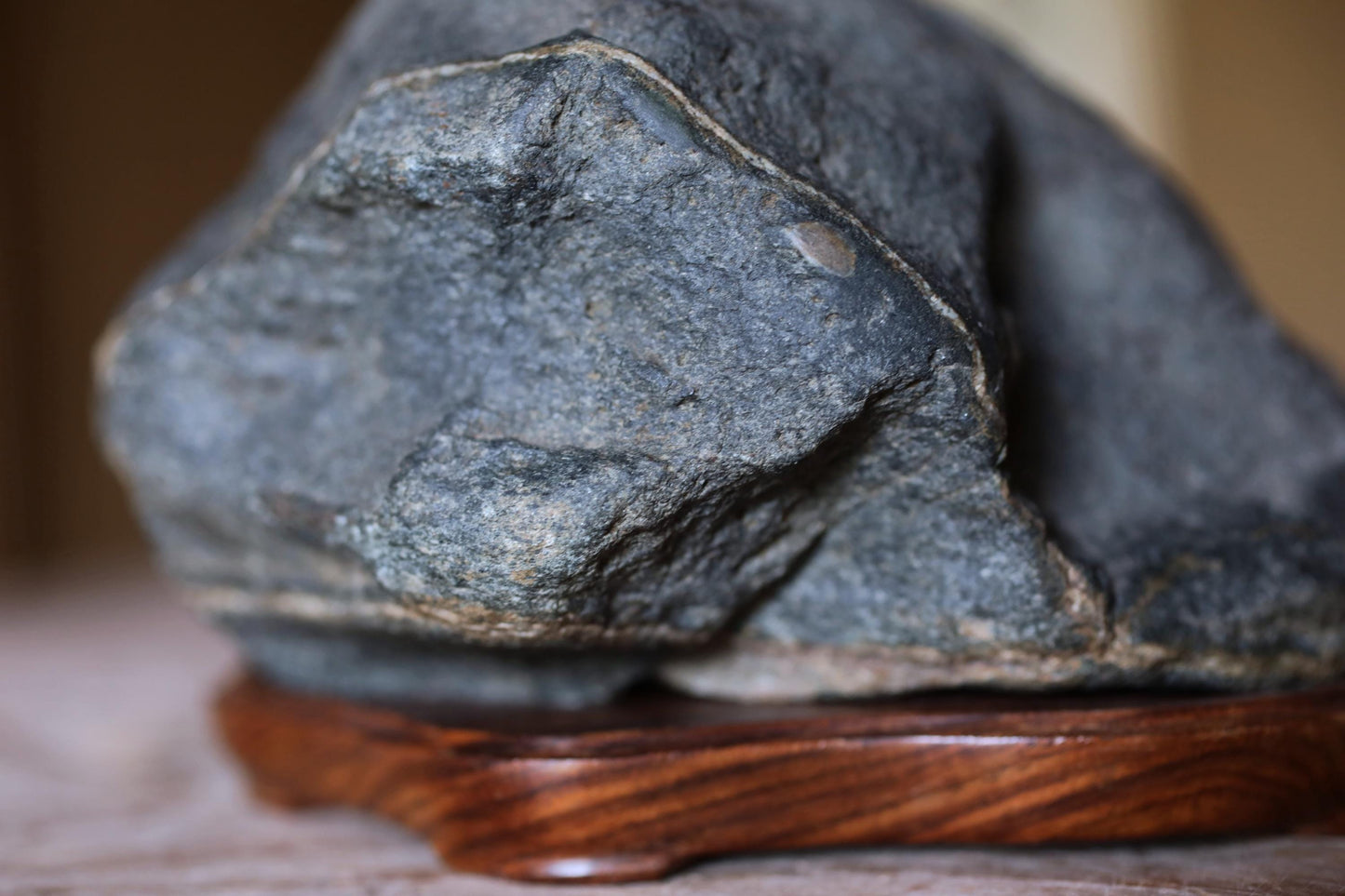 Japanese old "SUISEKI", scholars stone, indoor viewing stone, block shaped, with a hand carved pedestal Power stone H3.9xW6.3in/10x16cm