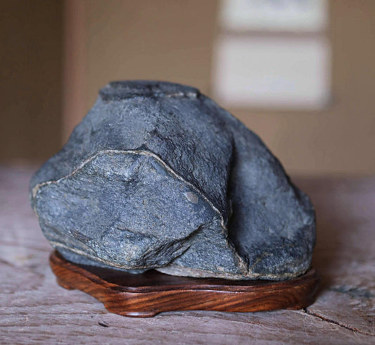 Japanese old "SUISEKI", scholars stone, indoor viewing stone, block shaped, with a hand carved pedestal Power stone H3.9xW6.3in/10x16cm