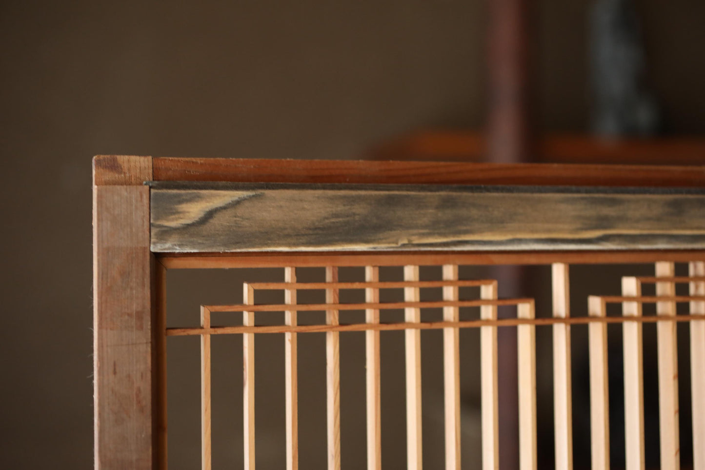 Japanese Furniture antique interior architectural screen,"kumiko, wooden framework" for a sliding screen, shoji, H38.6×17.3in/H98×44cm
