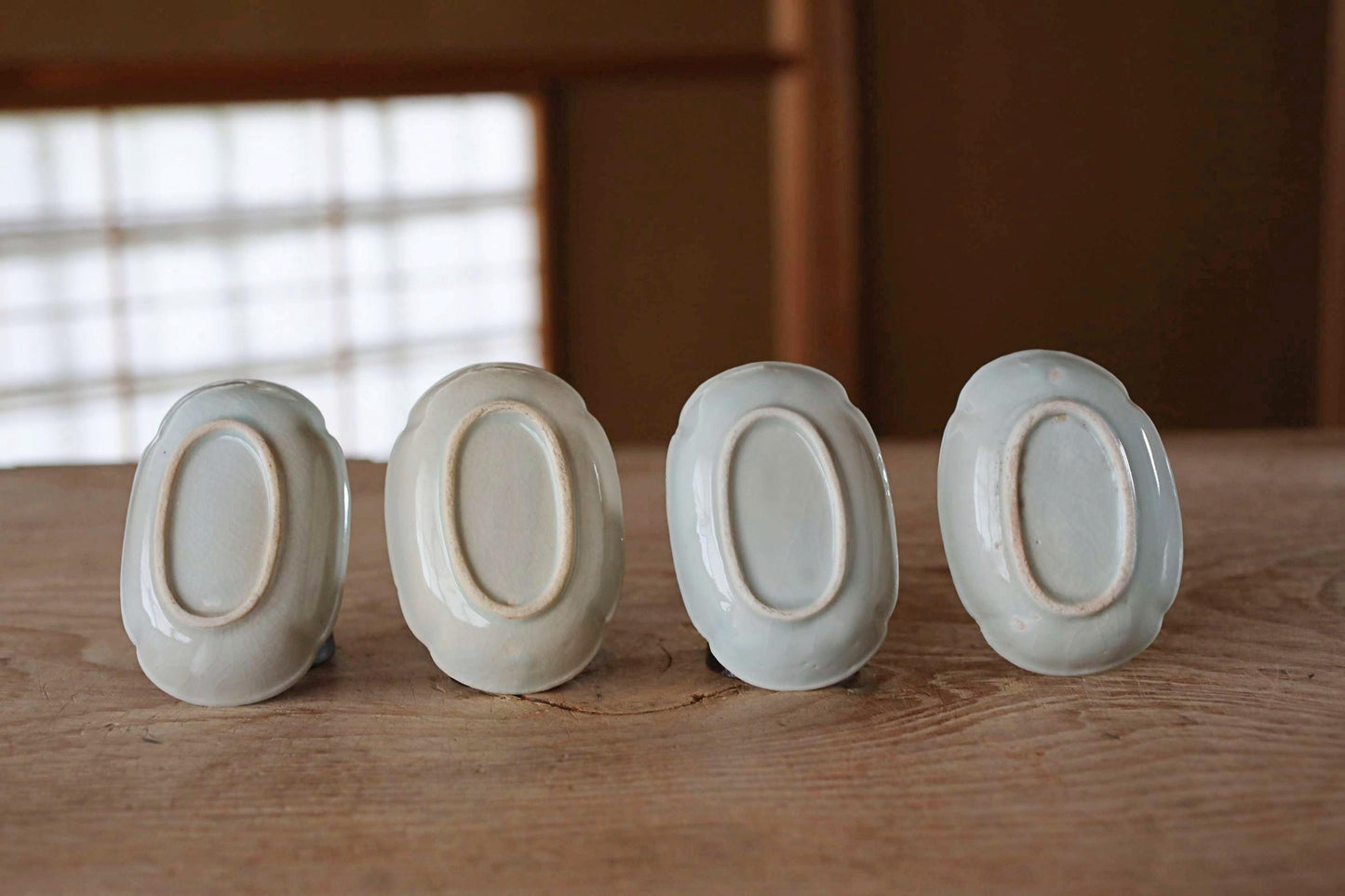 EDO 1800s craft Japanese antiques set of 4 small plates fine porcelain ceramic dish Blue White relief pattern Butterfly KOIMARI H3.9in/10cm