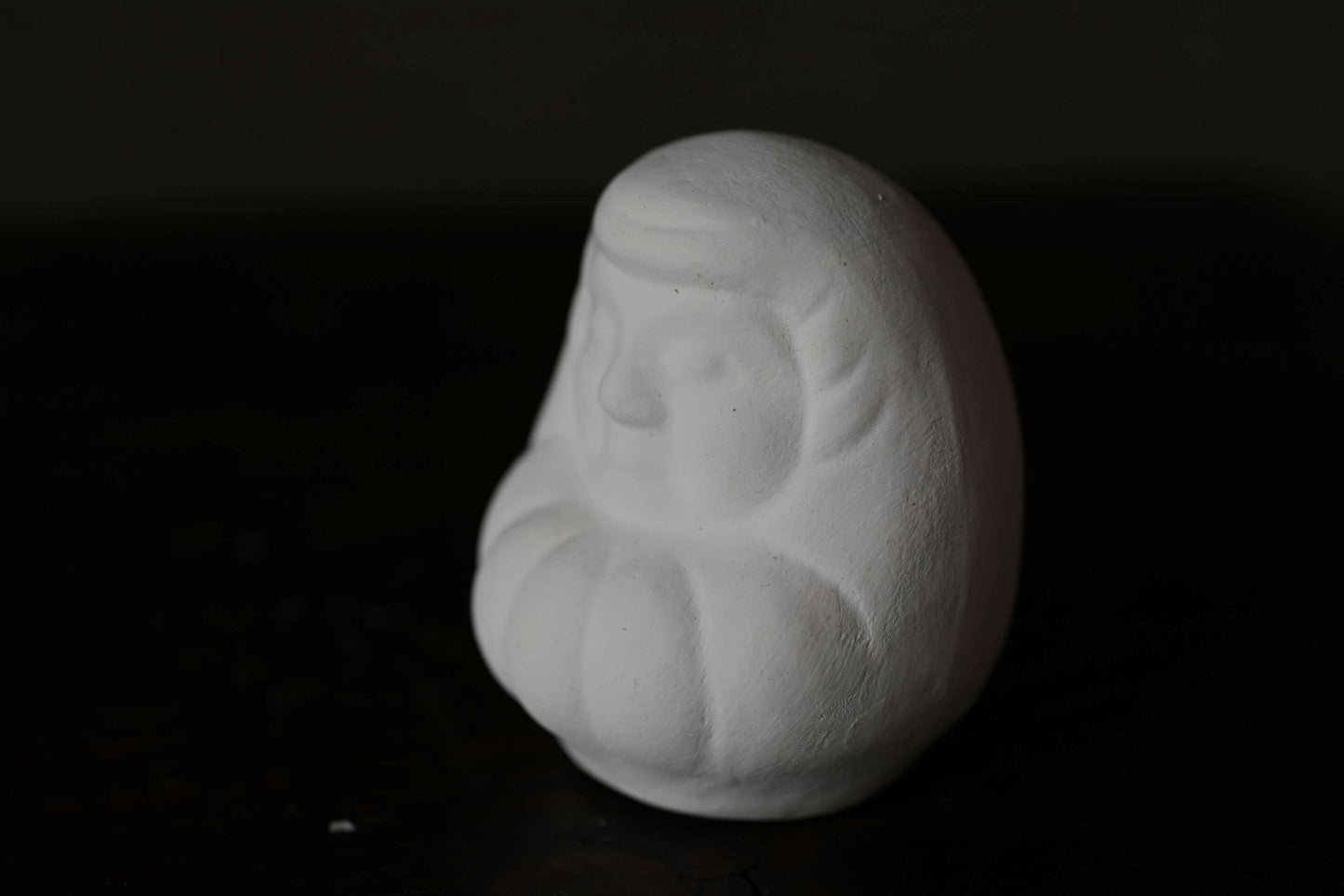 Japanese vintage "Daruma" doll pottery statue all white abstract ornament, ceramic savings box Buddhist monk priest ZEN master,H3.1in/H8cm