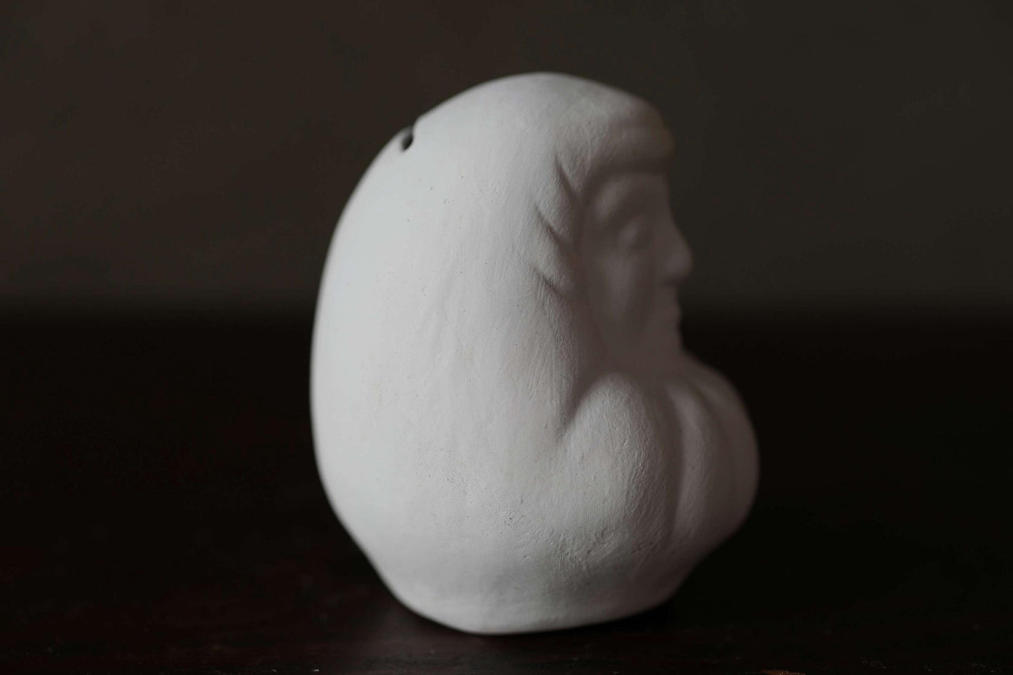 Japanese vintage "Daruma" doll pottery statue all white abstract ornament, ceramic savings box Buddhist monk priest ZEN master,H3.1in/H8cm