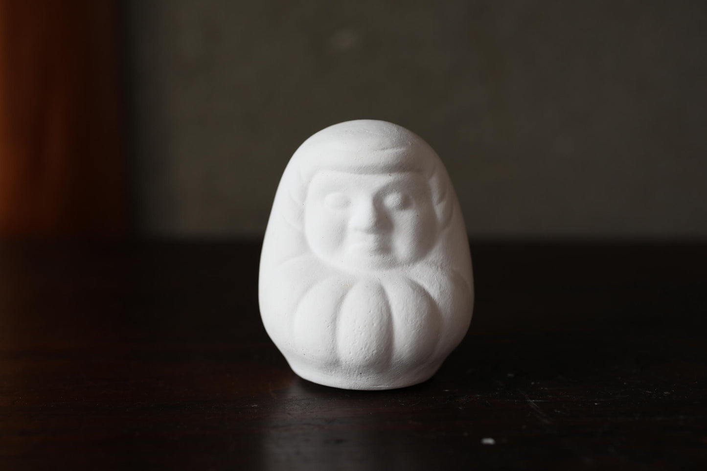 Japanese vintage "Daruma" doll pottery statue all white abstract ornament, ceramic savings box Buddhist monk priest ZEN master,H3.1in/H8cm