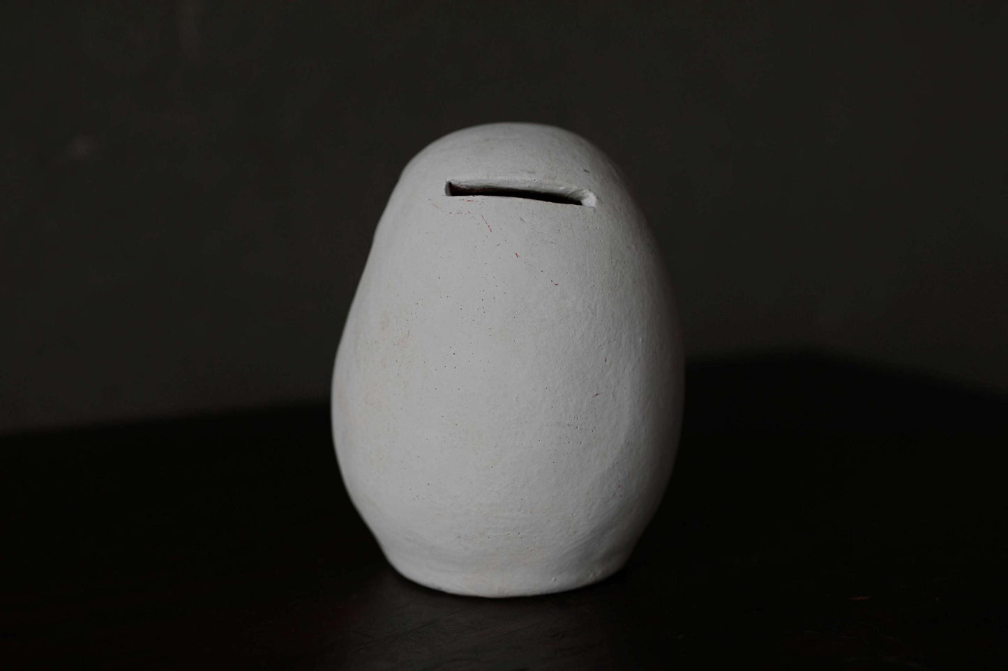 Japanese vintage "Daruma" doll pottery statue all white abstract ornament, ceramic savings box Buddhist monk priest ZEN master,H4.7in/H12cm