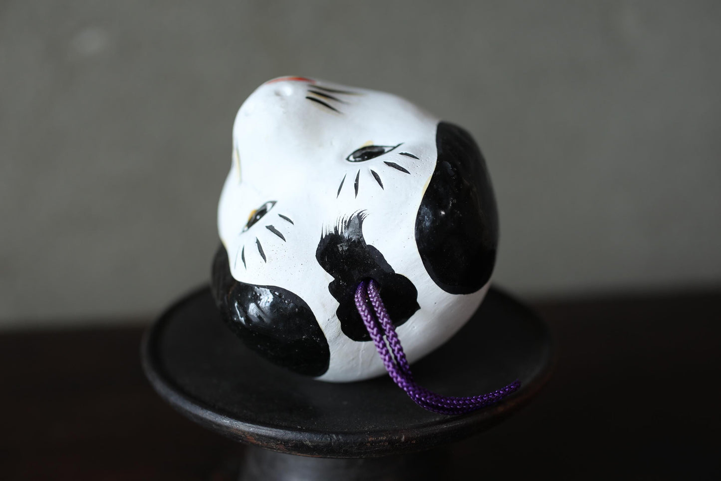 Japanese vintage old pottery bell traditional folk toys dog-shaped doll ornament with Kanji H2.8in/H7cm
