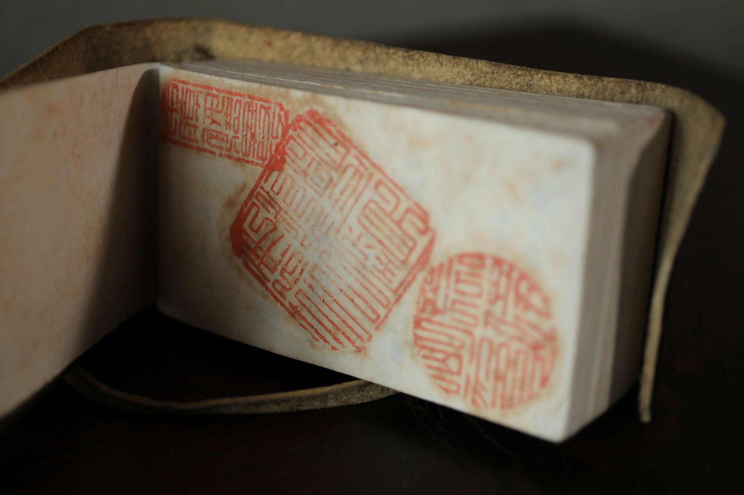 RARE! Japanese antique 1923s book leather cover with Kanji traditional for Visiting shrines and collecting stamps old blank notebook