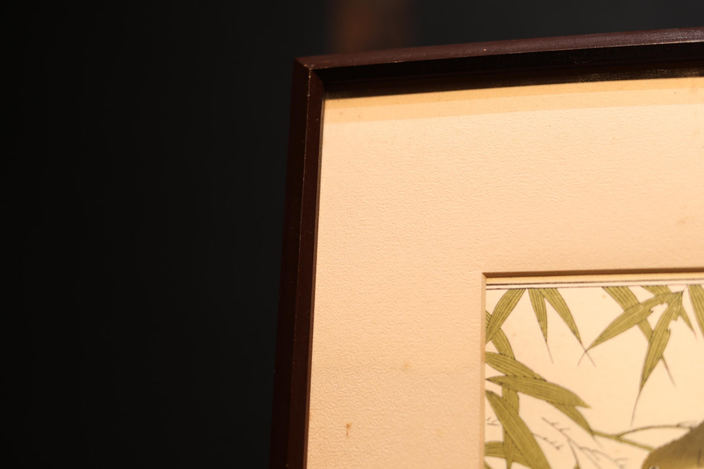Japanese vintage art of birds white-eye, Long-tailed and Kanji calligraphy poem ,block printing with flame, wall deco picture H16.3×W21.1in