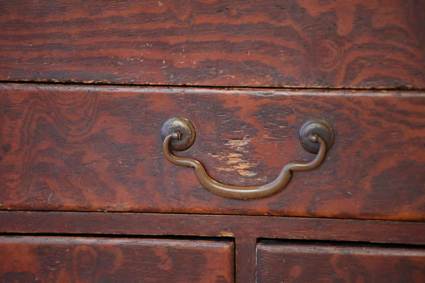 FINE! Japanese Antique furniture Small lacquer Chest of drawers reddish brown TANSU butterfly metal clasp H12.4×W13.5×9.1in/H31.5×34.3×23cm